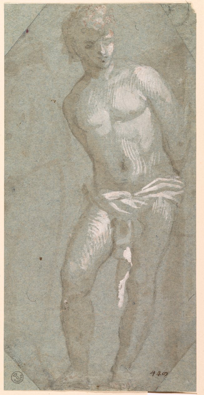 Sankt Sebastian (penn og blekk med vask på papir) av Titian (c.1488-1576)