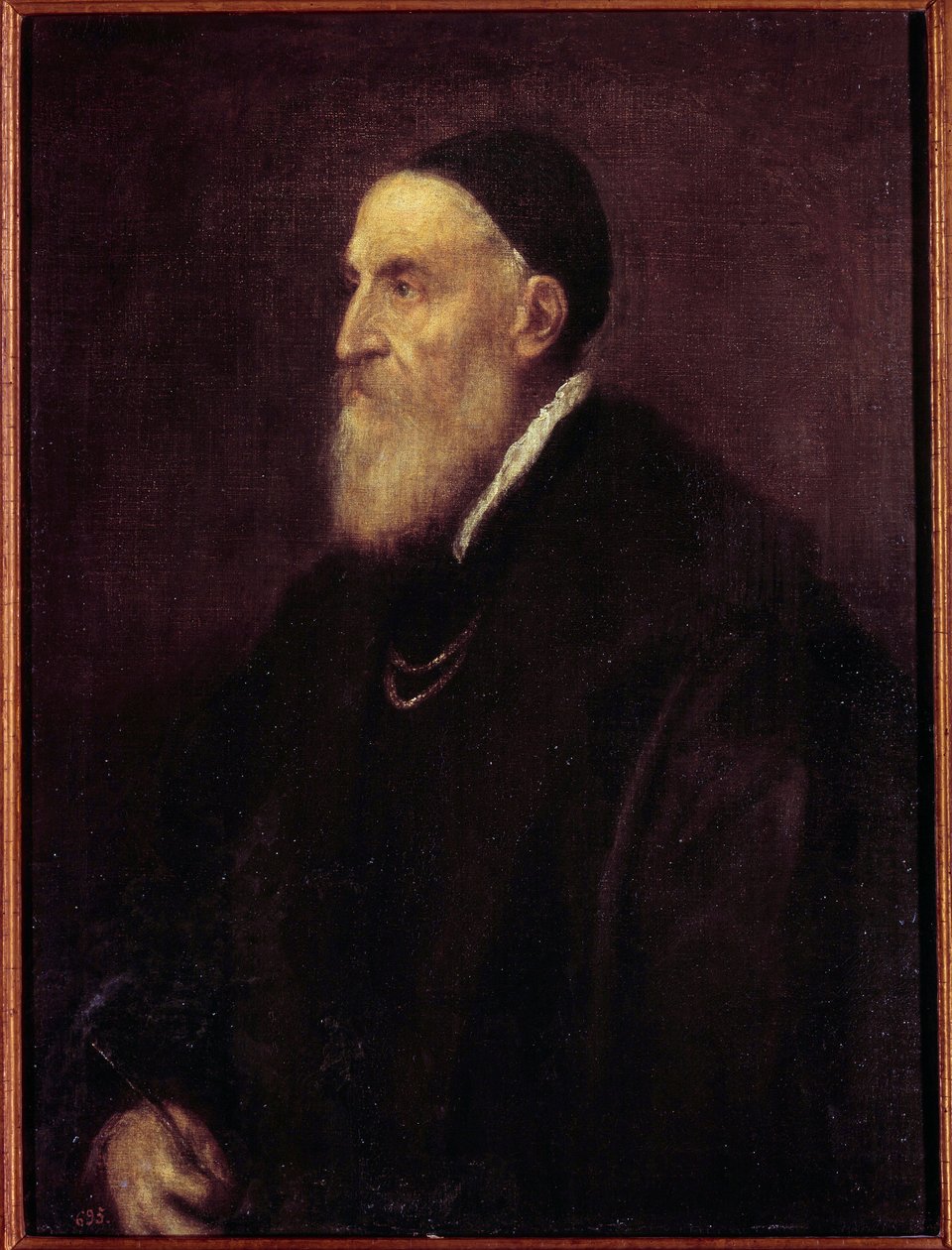 Selvportrett. Maleri av Tiziano Vecellio kalt The Titian (1485-1576) av Tiziano Vecelli