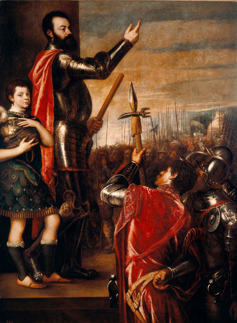 Talen til Alfonso de Avalos (1502-1546), condottiero (condottiere) Italiensk maleri av Tiziano Vecellio sa Titian (ca. 1490 -1576) 1540-1541 Dim.223x165 cm Madrid, Prado-museet av Tiziano Vecelli