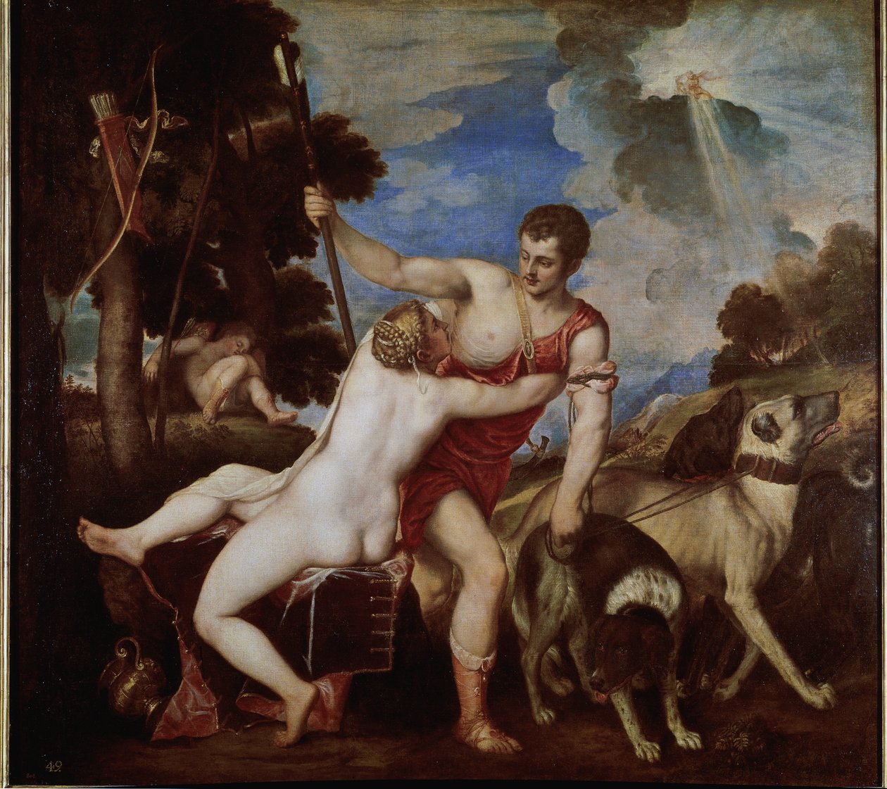 Venus og Adonis (olje på lerret av Titian (c.1488 1576)
