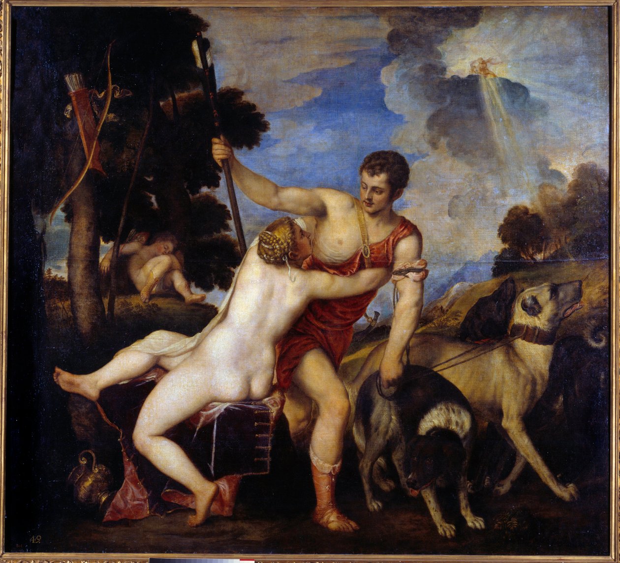Venus og Adonis. Maleri av Tiziano Vecellio sa The Titian (1485-1576) av Tiziano Vecelli