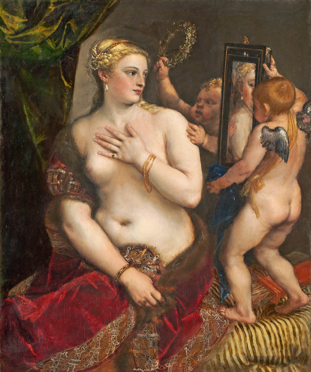 Venus med et speil, ca. 1555 (olje på lerret) av Tiziano Vecelli