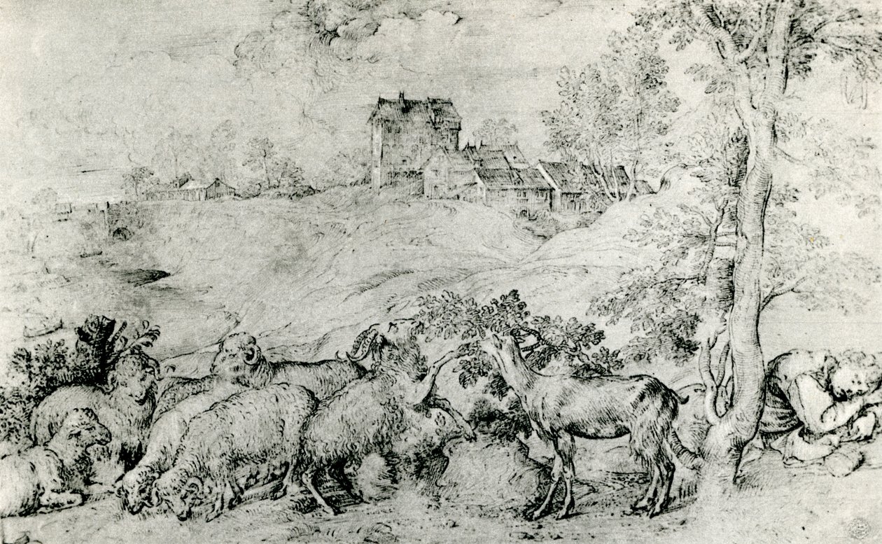 Landskap med saueflokk, c1520, 1937 av Tiziano Vecelli