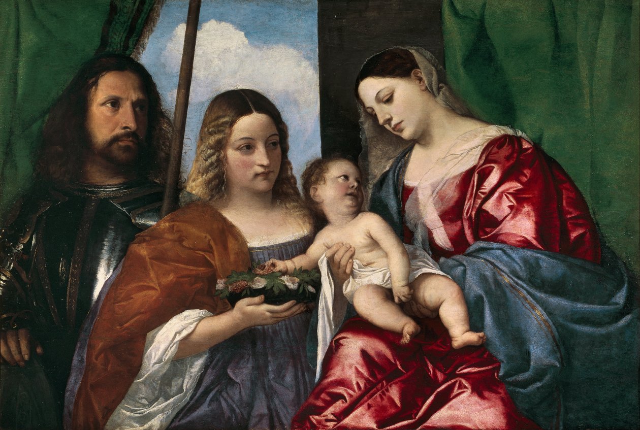 Jomfruen og barnet med Saint Dorothy og Saint George, 1515-18 av Tiziano Vecelli