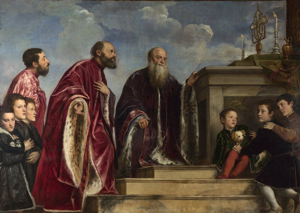 Vendramin-familien, ærer en relikvie fra det sanne kors av Tiziano Vecelli