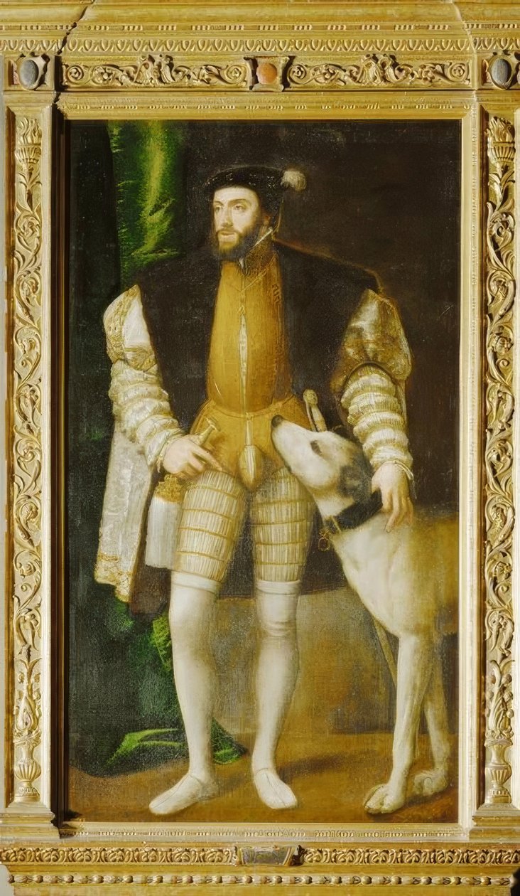 Charles V med Ulmer Mastiff av Tiziano Vecelli