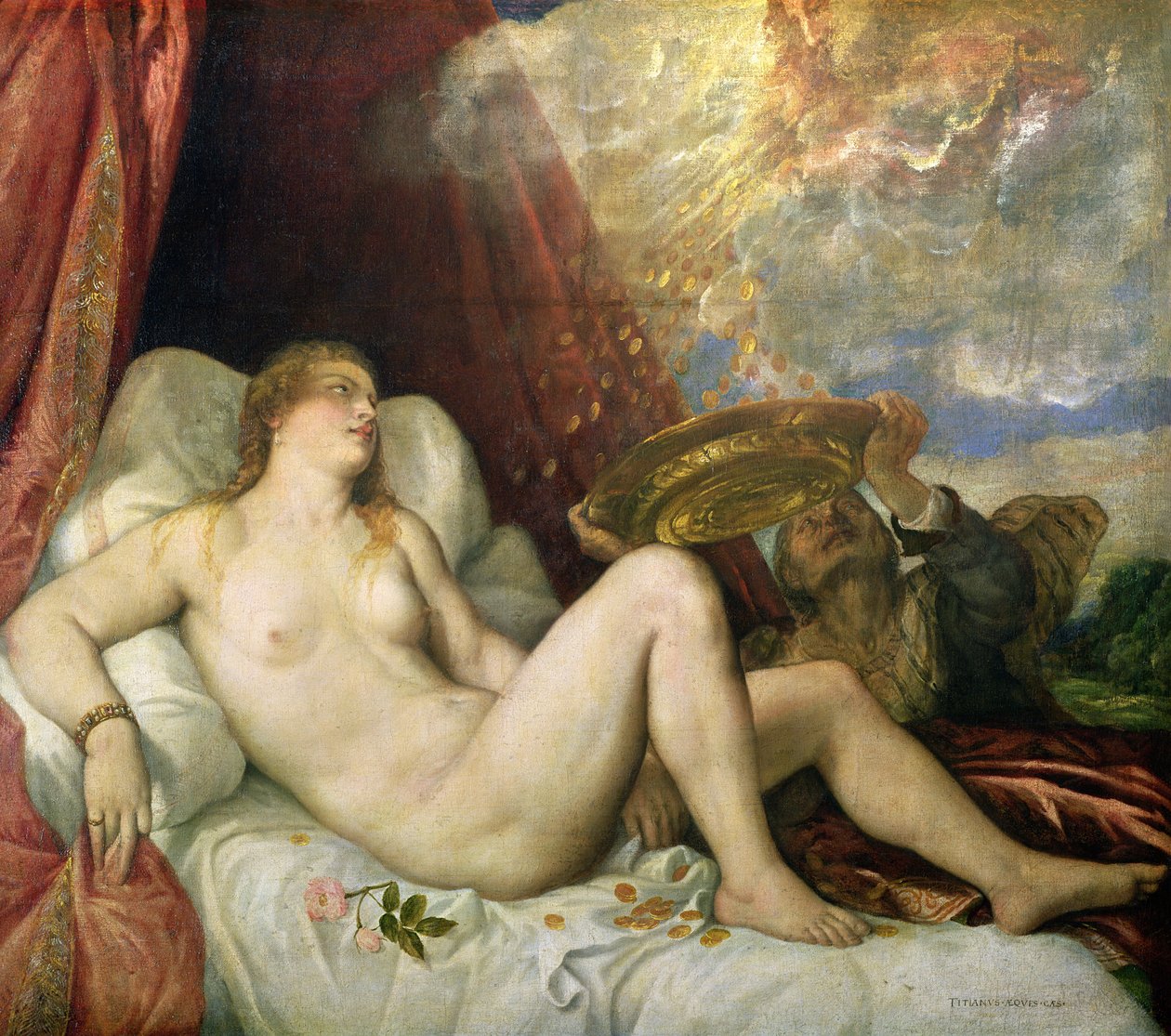 Danae, ca. 1554 av Tiziano Vecelli