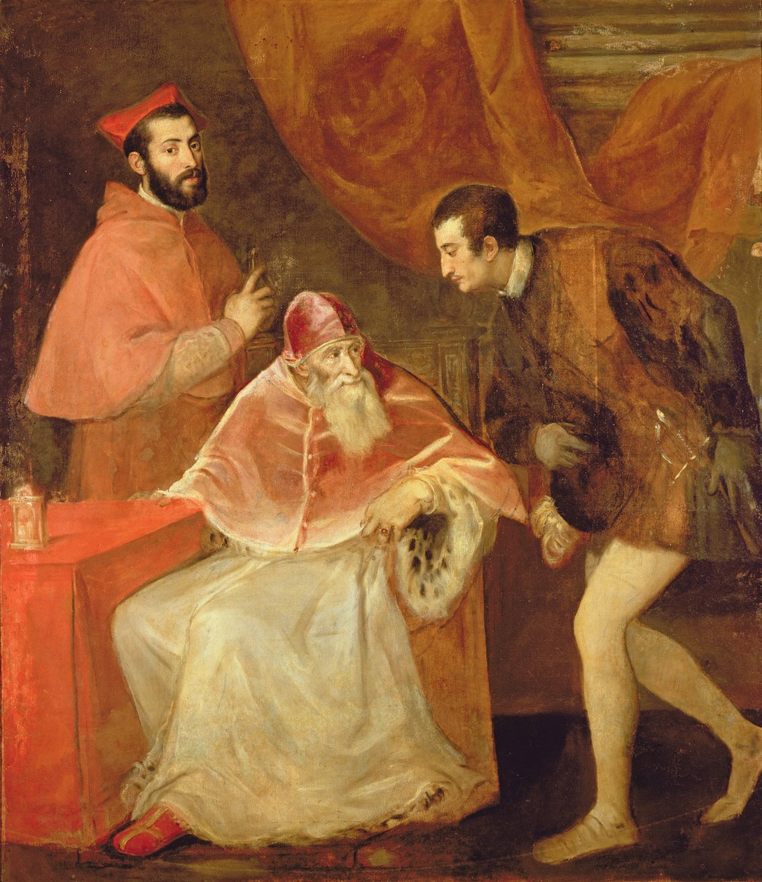 Pave Paul III (1468-1549) og hans nevøer, 1545 av Tiziano Vecelli