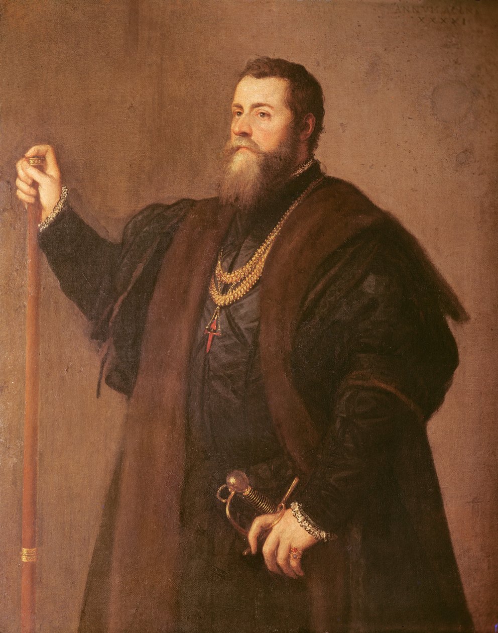 Portrett av en ridder av Santiago-ordenen, 1542 av Tiziano Vecelli