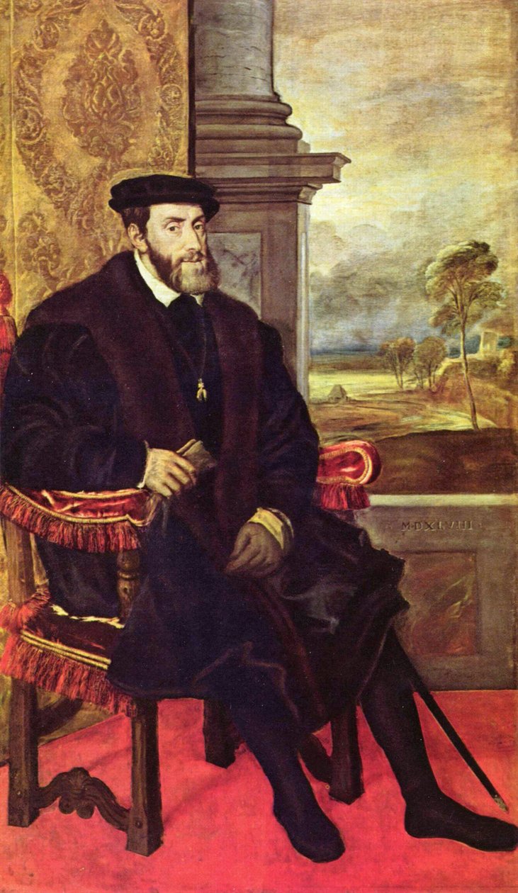 Portrett av Karl V i lenestol av Tiziano Vecelli