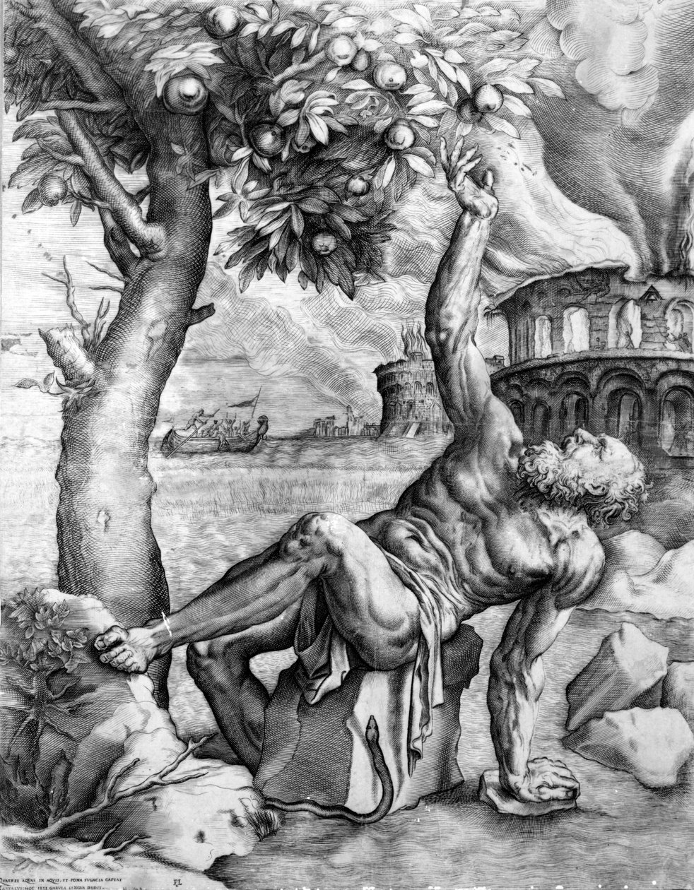 Tantalus, gravert av Giulio Sanuto, ca. 1550-tallet av Tiziano Vecelli