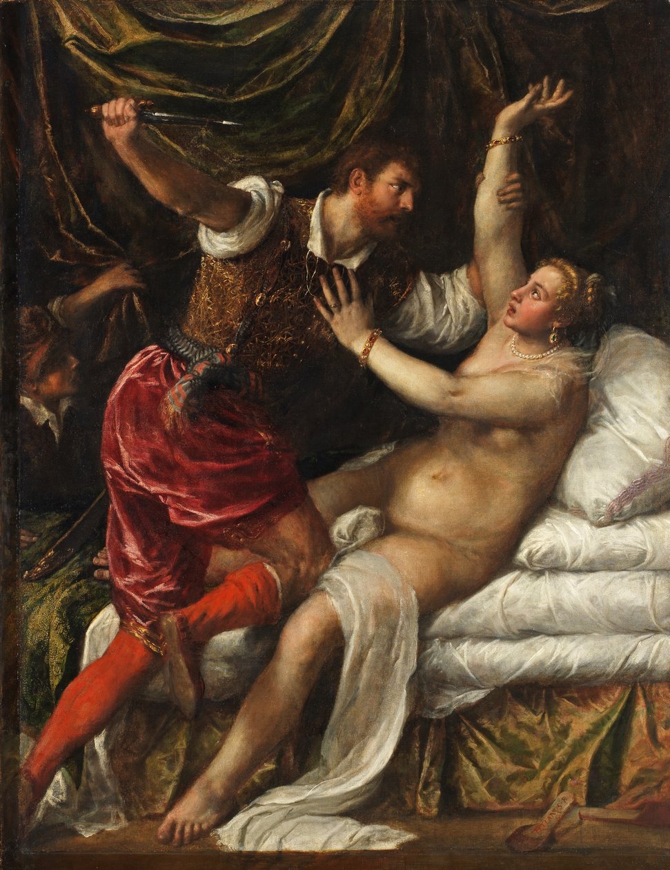 Tarquin og Lucretia, ca. 1568-76 av Tiziano Vecelli