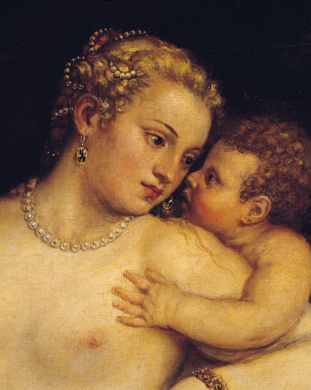 Venus gleder seg med kjærlighet og musikk, 1545 (detalj av 38586) av Tiziano Vecelli