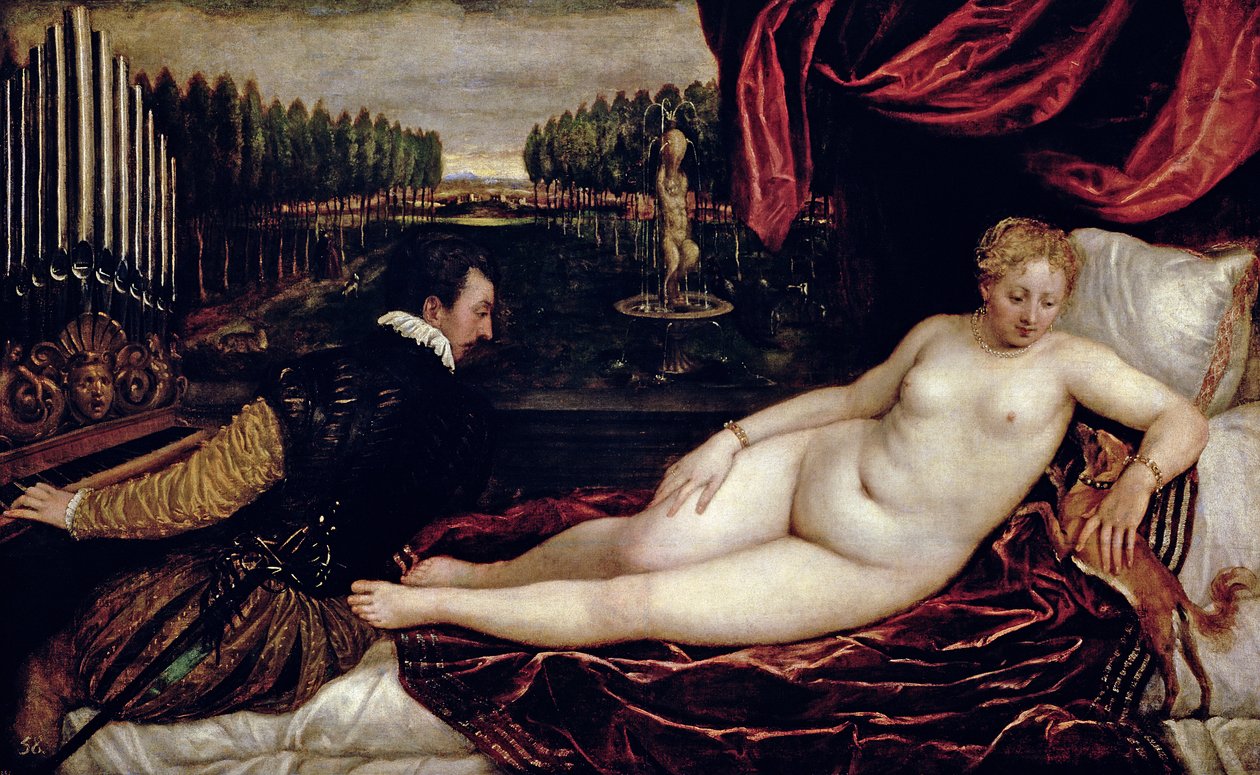 Venus og organisten, ca. 1540-50 av Tiziano Vecelli