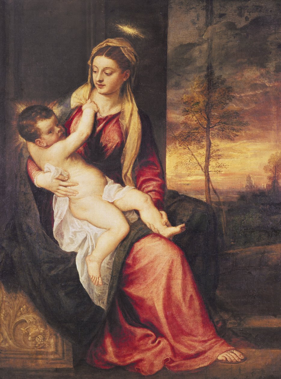 Jomfru med barn ved solnedgang, 1560 av Tiziano Vecelli