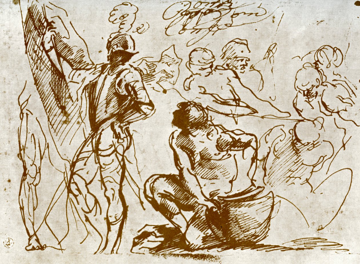En side med skisser, av Titian av Tiziano Vecelli