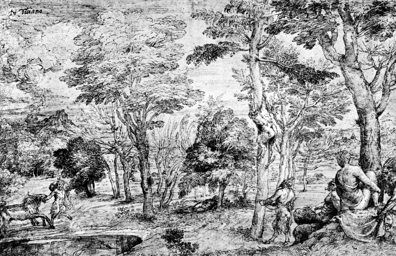 Landskap med satyrer, c1530-1540, 1937 av Tiziano Vecelli