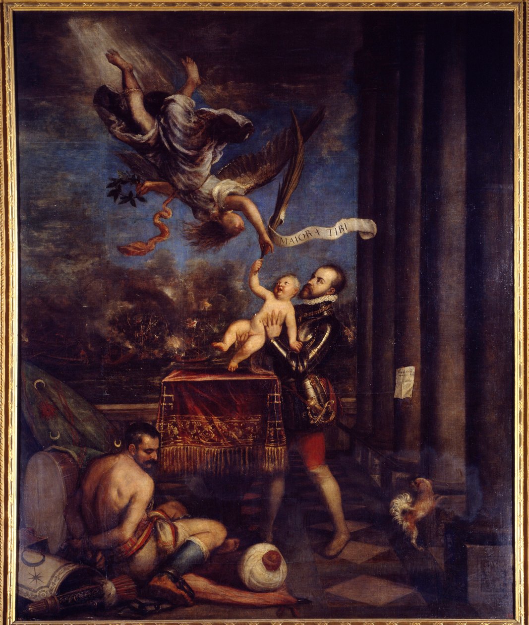 Philip II etter seieren til Lepante (1571) tilbød himmelen prins Don Ferdinand. Maleri av Tiziano Vecellio kalt The Titian (1485-1576). Olje på lerret. Mål: 3,35 X 2,74m. Madrid, Prado-museet. av Tiziano Vecelli