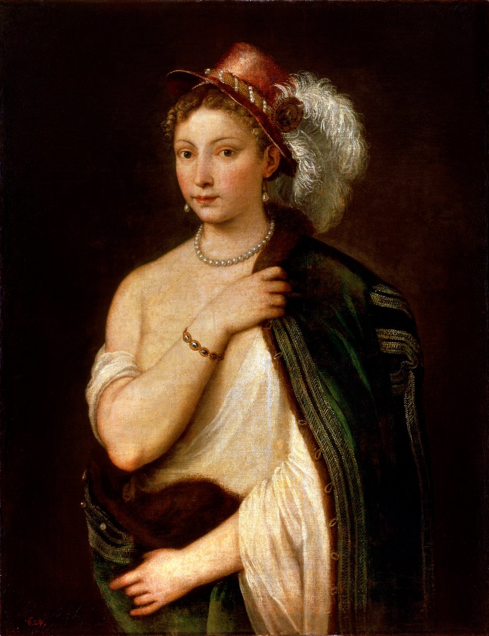Portrett av en ung kvinne, c1536. av Tiziano Vecelli