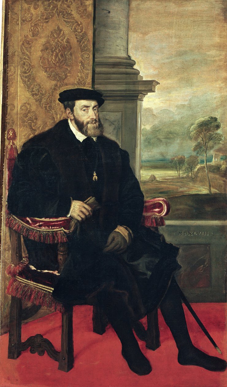 Sittende portrett av keiser Charles V, 1548 av Tiziano Vecelli
