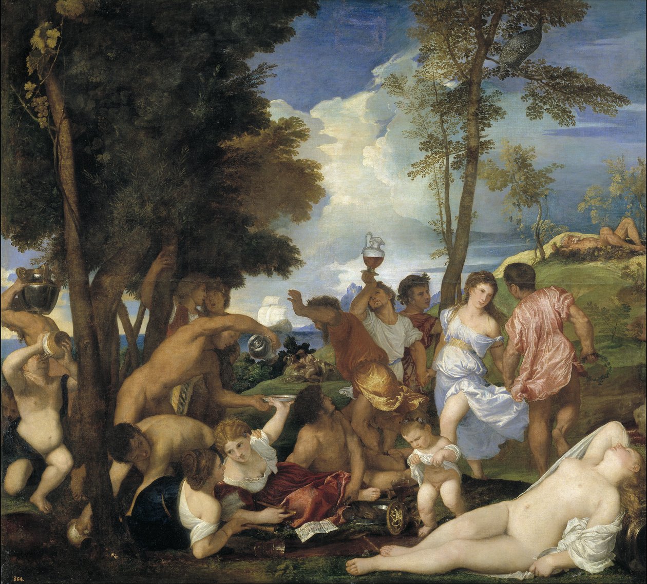 The Bacchanal of the Andrians, 1523-1526 av Tiziano Vecelli