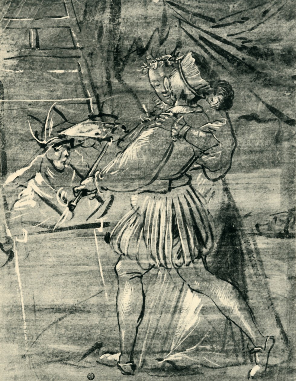 Kunstner med ung kvinne foran et staffeli, 1580, 1943. av Tobias Stimmer