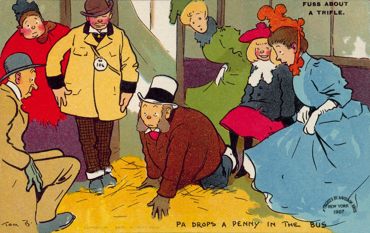 Mann som leter etter en mistet mynt (fargelitografi) av Tom Browne