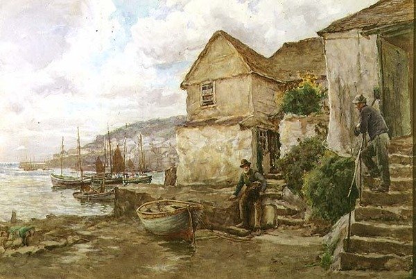 At Newlyn (akvarell) av Tom Clough