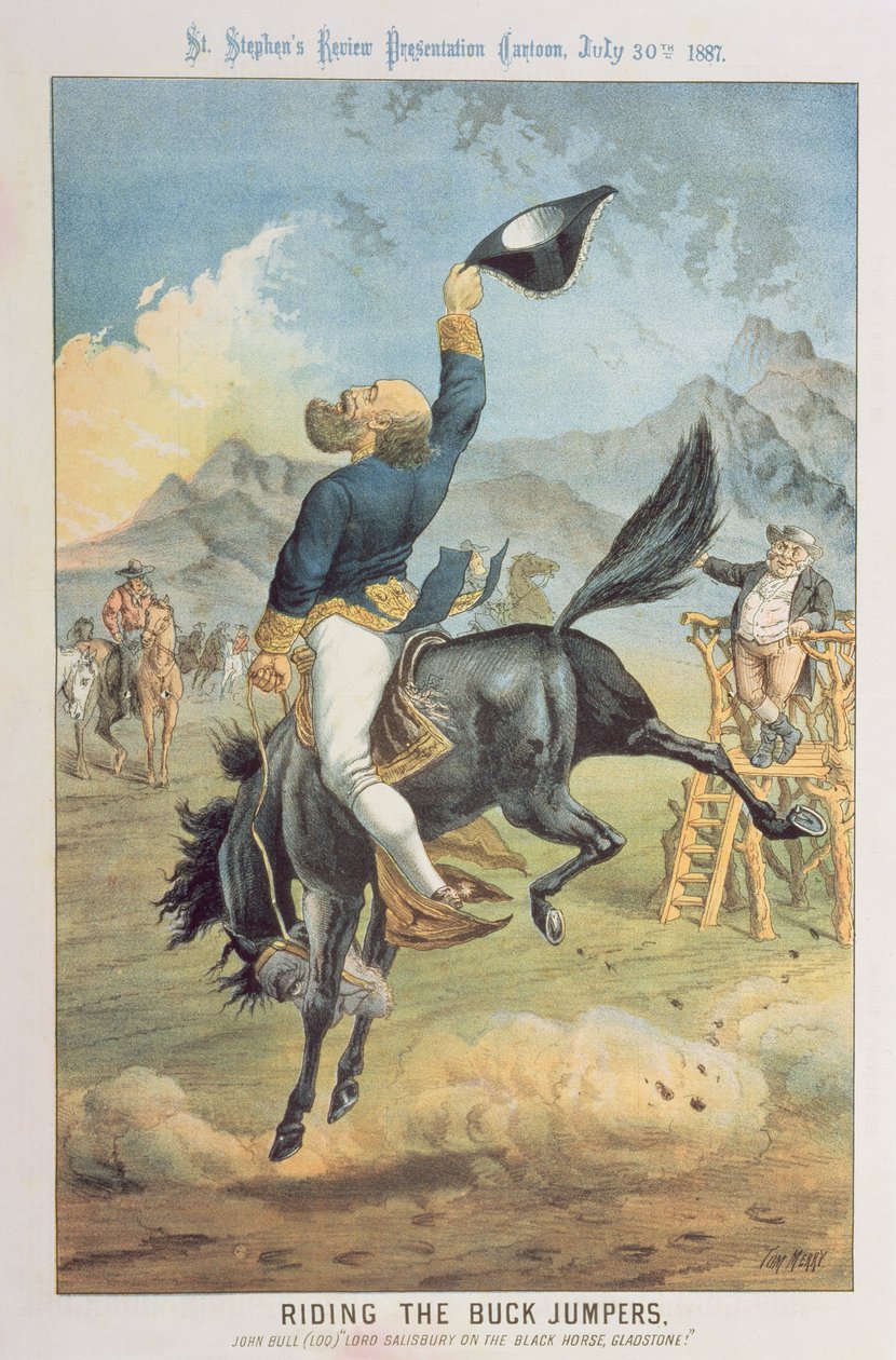 Riding the Buck Jumpers, Lord Salisbury on the Black Horse, Gladstone, fra 