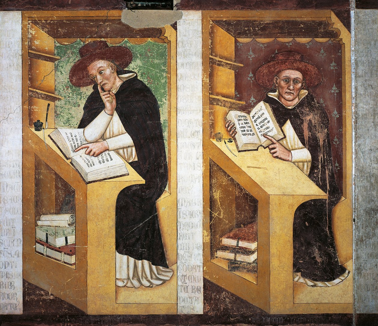 Dominikanske munker, detalj fra Cycle of Forty Illustrious Members of the Dominican Order, av Tommaso da Modena (1326-1379), fresco, detalj, Dominikanske kloster, Treviso, Italia av Tomaso da (late 15th century) Modena