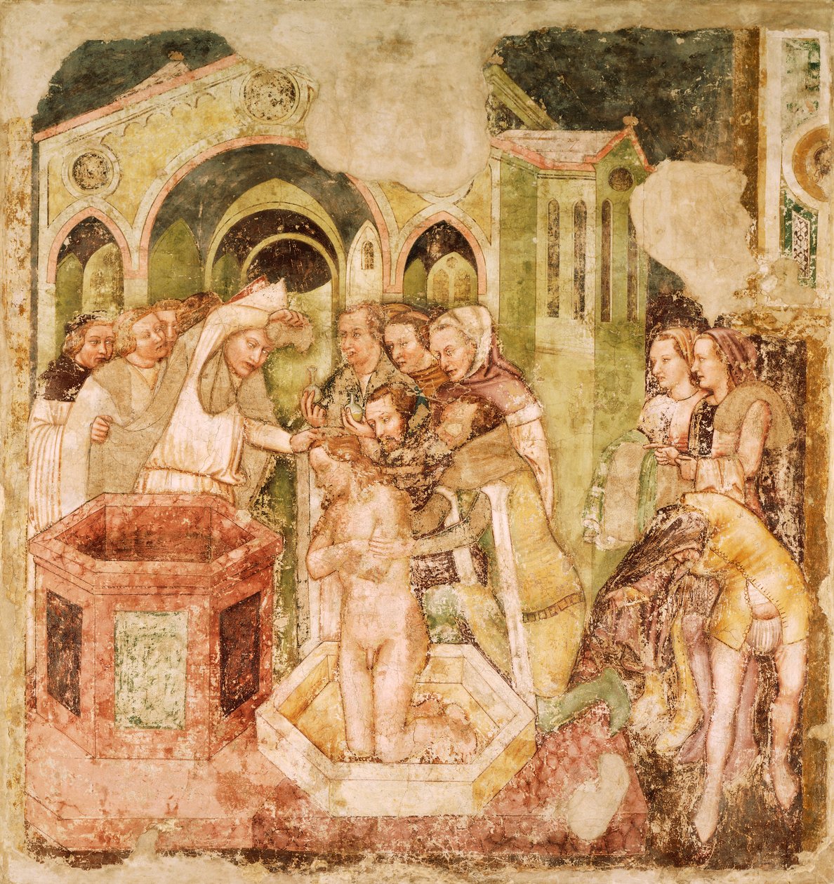 Legend of St Ursula: Baptism of Prince of England, av Tommaso da Modena (1326-1379), fresco, Church of Santa Caterina, Treviso av Tomaso da (late 15th century) Modena