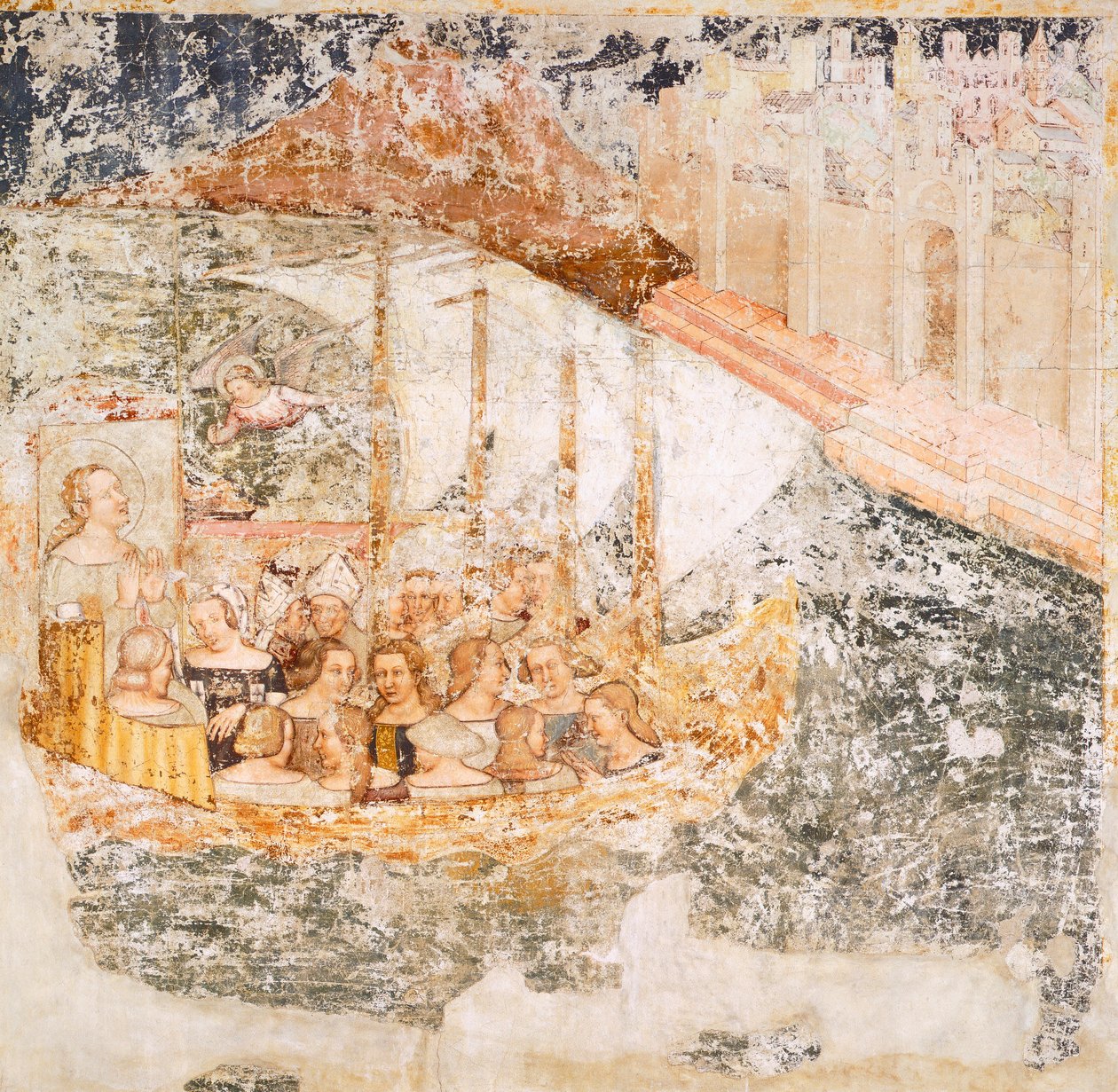 Seiler mot Roma, detalj fra Stories of St Ursula, av Tommaso da Modena (1326-1379), fresco, detalj, Santa Caterina-kirken, Treviso av Tomaso da (late 15th century) Modena