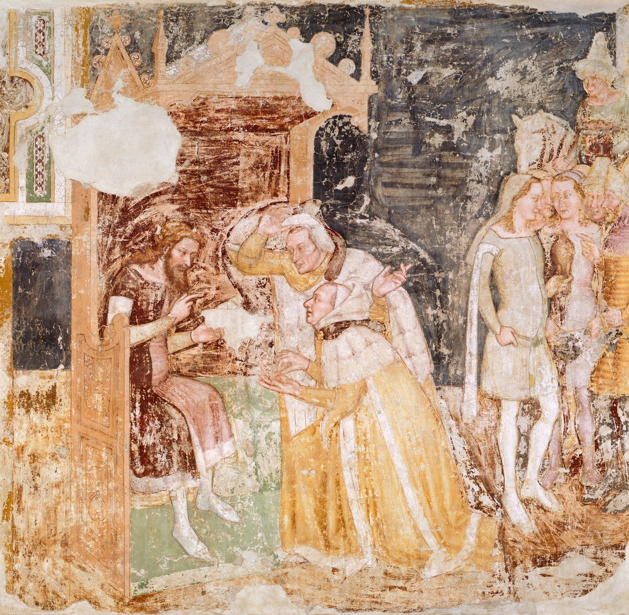 Sendingen av ambassadører fra King of England, detalj fra Stories of St Ursula, av Tommaso da Modena (1326-1379), fresco av Tomaso da (late 15th century) Modena