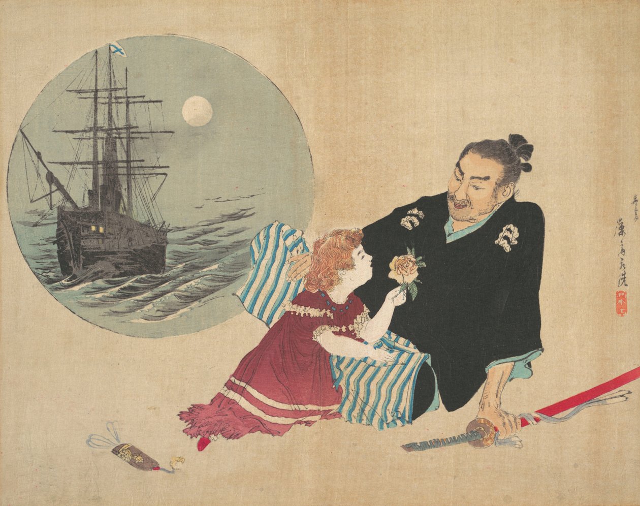 Black Ship, Kurofune, illustrasjon fra Bugei Kurabu Literary Club. av Tomioka Eisen