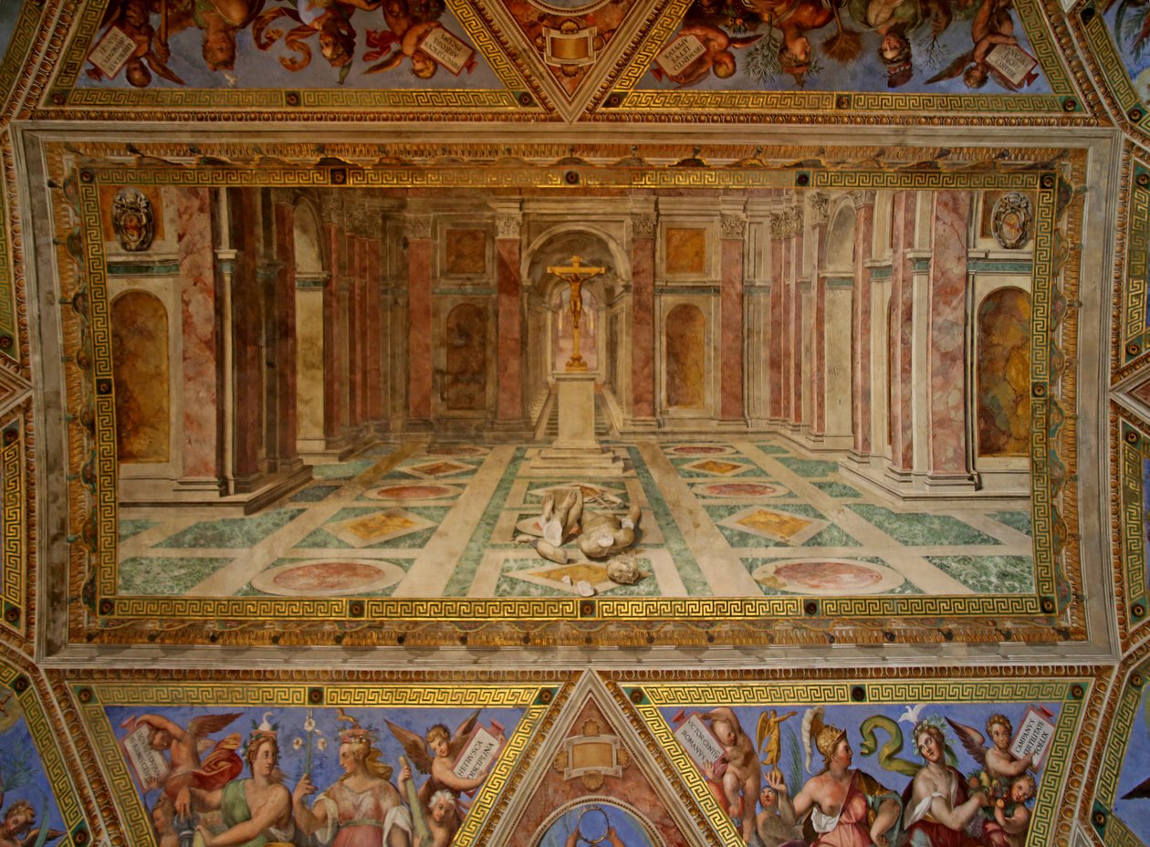 Taket i Constantine Room: Idolenes fall og kristendommens triumf, 1582 av Tommaso Laureti
