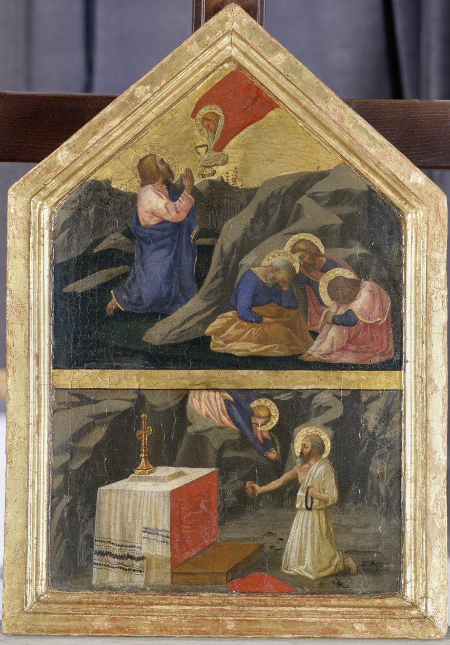Kristus i hagen til Getsemane og St. Hieronymus (tempera på poppeltre) av Tommaso Masaccio