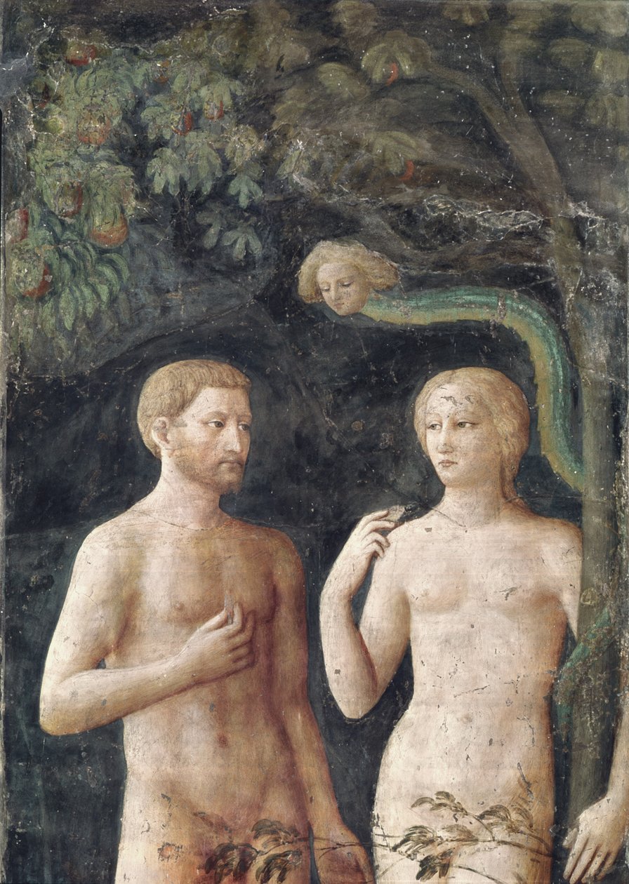 Detalj av fristelsen til Adam og Eva, ca. 1423-25 freskomaleri av 430556 av Tommaso Masolino da Panicale