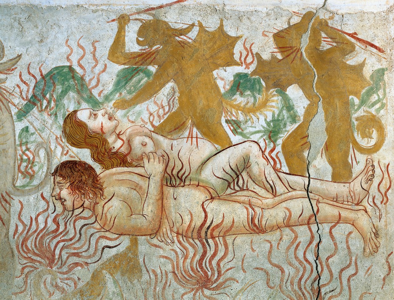Den siste dommen, helvete, fordømte par i flammer av Tommaso (active 1479 1509) (workshop) Cagnola