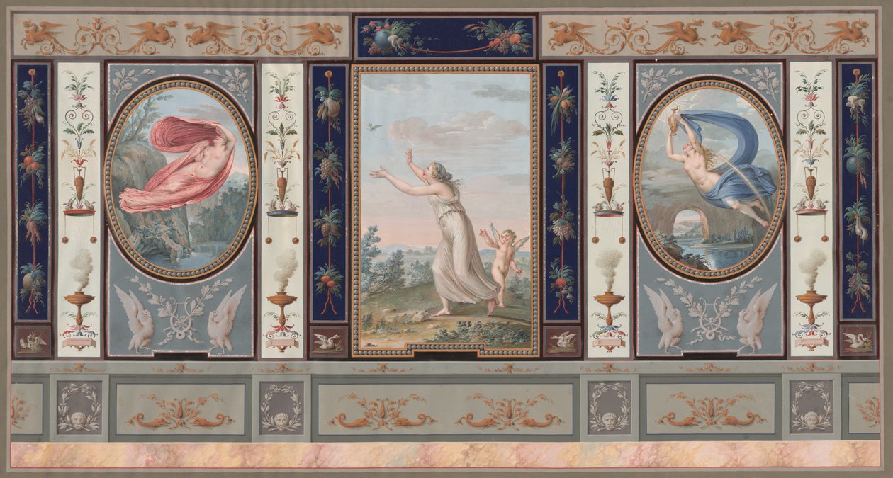 Forseggjort veggdekorasjon med Endymion og Hebe av Tommaso Bigatti