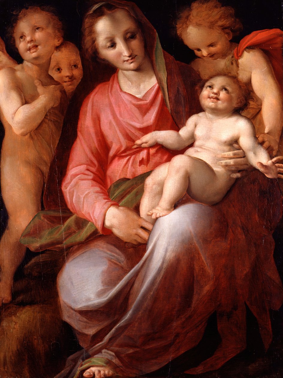 Madonna og barn med spedbarn St John, 1570. av Tommaso Manzuoli