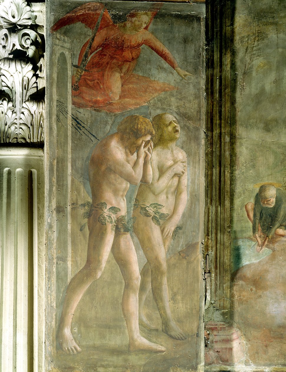 Adam og Eva forvist fra paradiset, ca. 1427 (forhåndsrestaurering) (se også 30029 og 428037) av Tommaso Masaccio