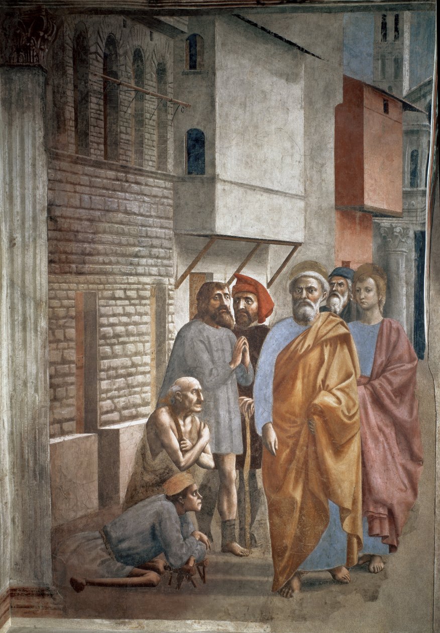 Saint Peter Healing the Sick with His Shadow - Fresco av Tommaso di ser Giovanni di Mone Cassai dit Masaccio (1401-1428), 229,8x161,9 cm av Tommaso Masaccio