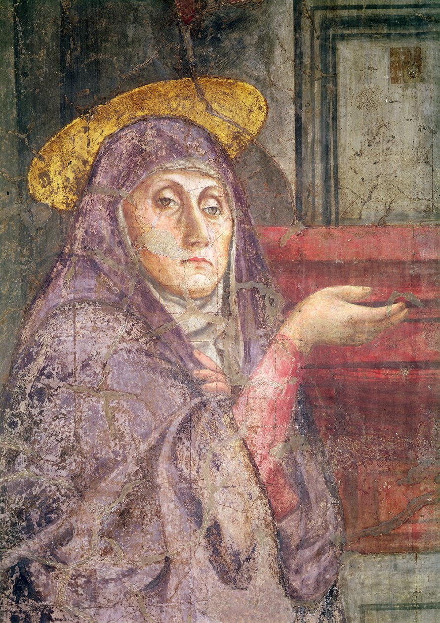Den hellige treenighet, detalj av hodet til Jomfru Maria, 1427-28 (detalj av 173689) av Tommaso Masaccio