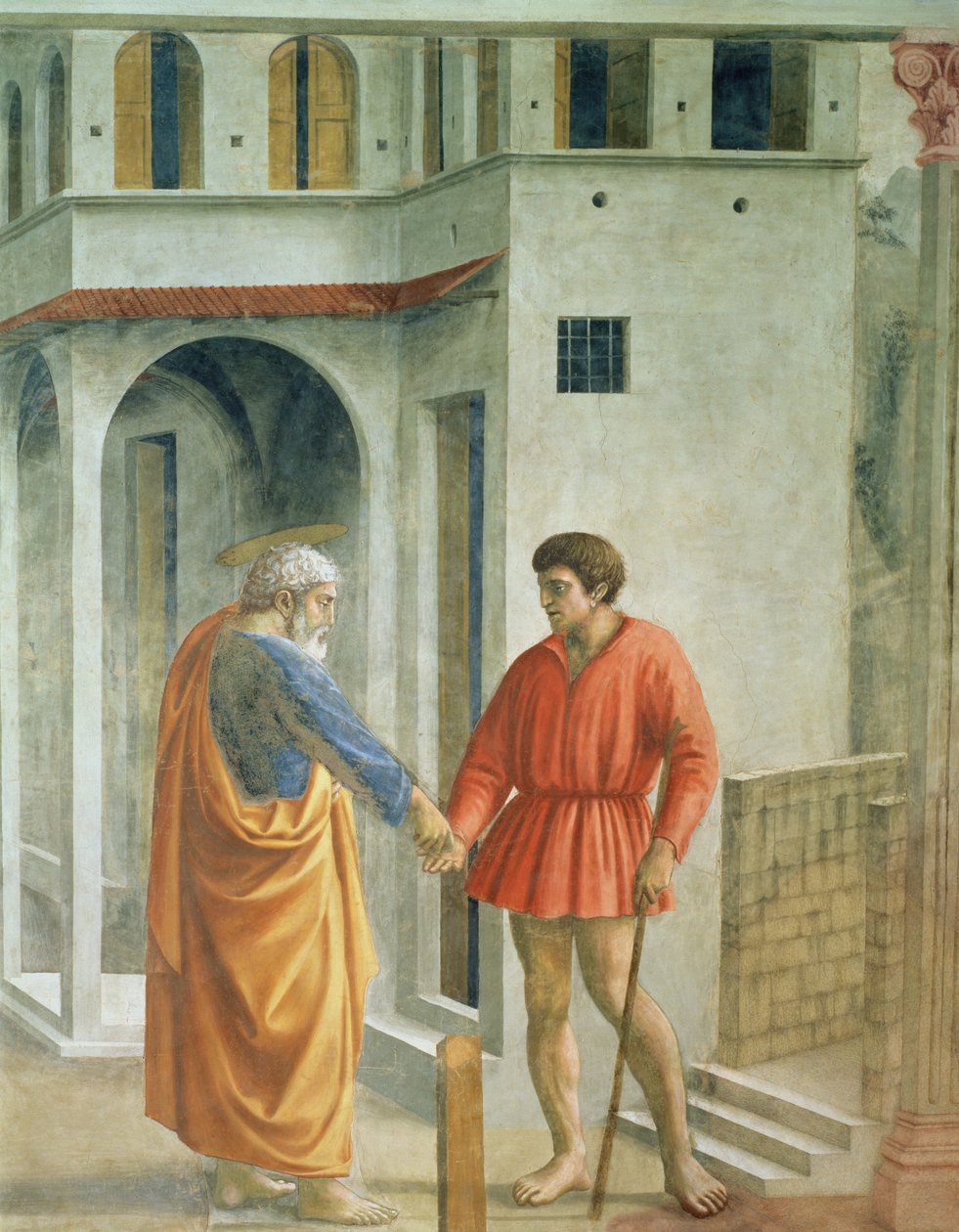 Tribute Money St. Peter betaler skatteoppkreveren - detalj av 31642, fresco ca. 1427 av Tommaso Masaccio