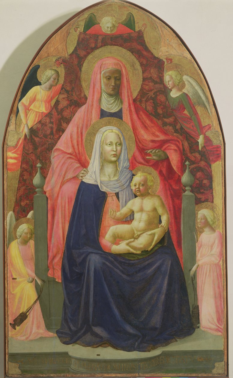 Jomfru og barn med St Anne, 1424 (tempera på panel) av Tommaso Masaccio
