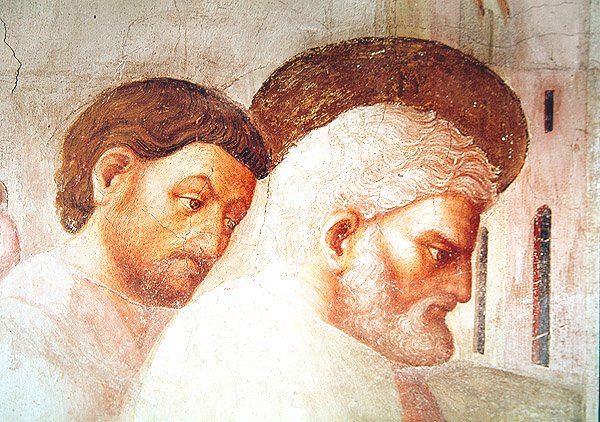 Detalj av hodet til St. Peter, fra oppreisningen av Tabitha, ca. 1427 av Tommaso Masolino da Panicale
