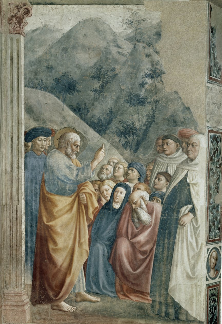 Predikasjon av St. Peter - Fresco av Tommaso di Cristoforo Fini dit Masolino da Panicale (1383-rundt 1440), 255x162 cm, ca. 1425. Firenze, Santa Maria del Carmine-kirken, Brancacci-kapellet av Tommaso Masolino da Panicale