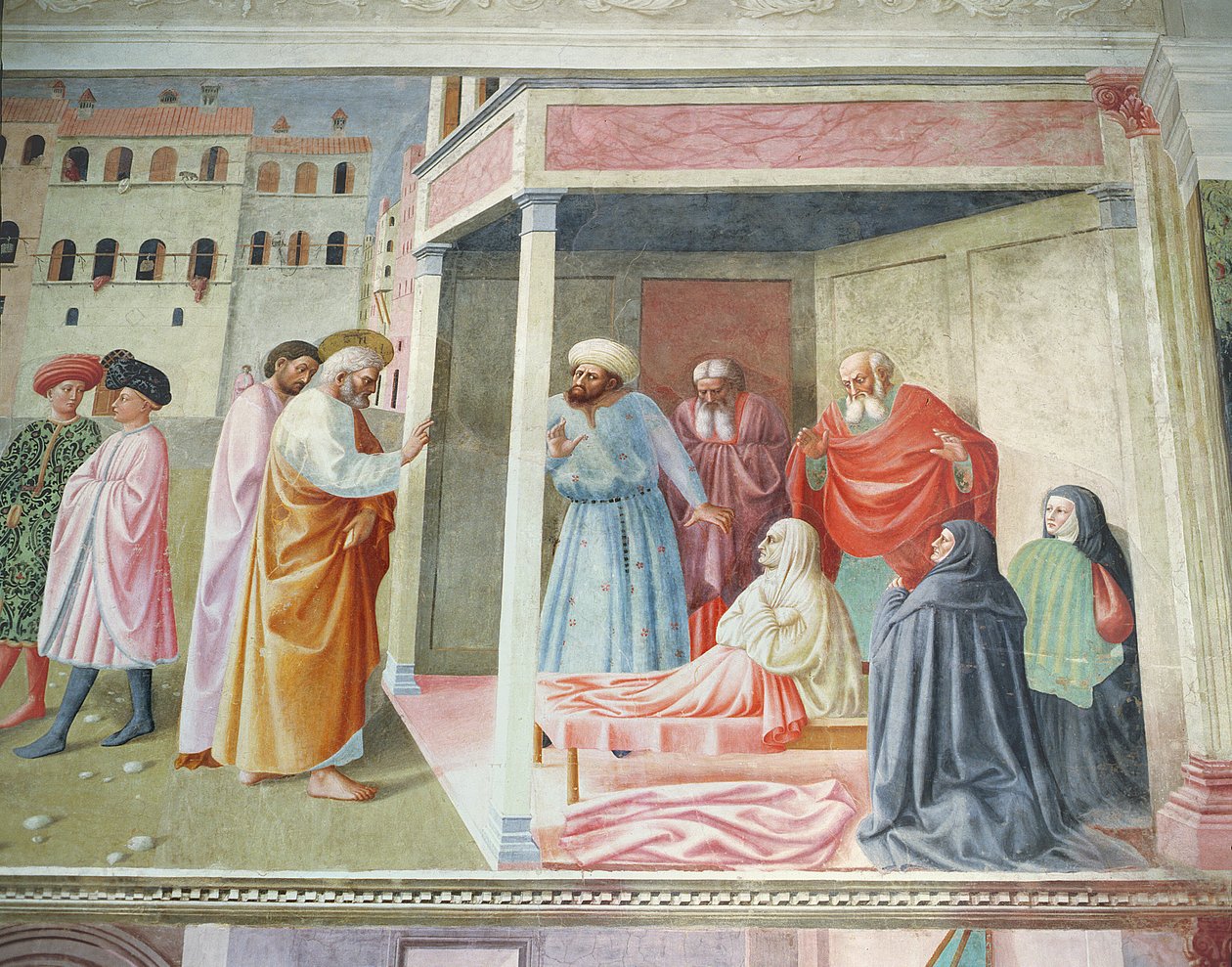 The Resurrection of Tabitha, ca. 1425-28 freskomaleri fra 57195 av Tommaso Masolino da Panicale