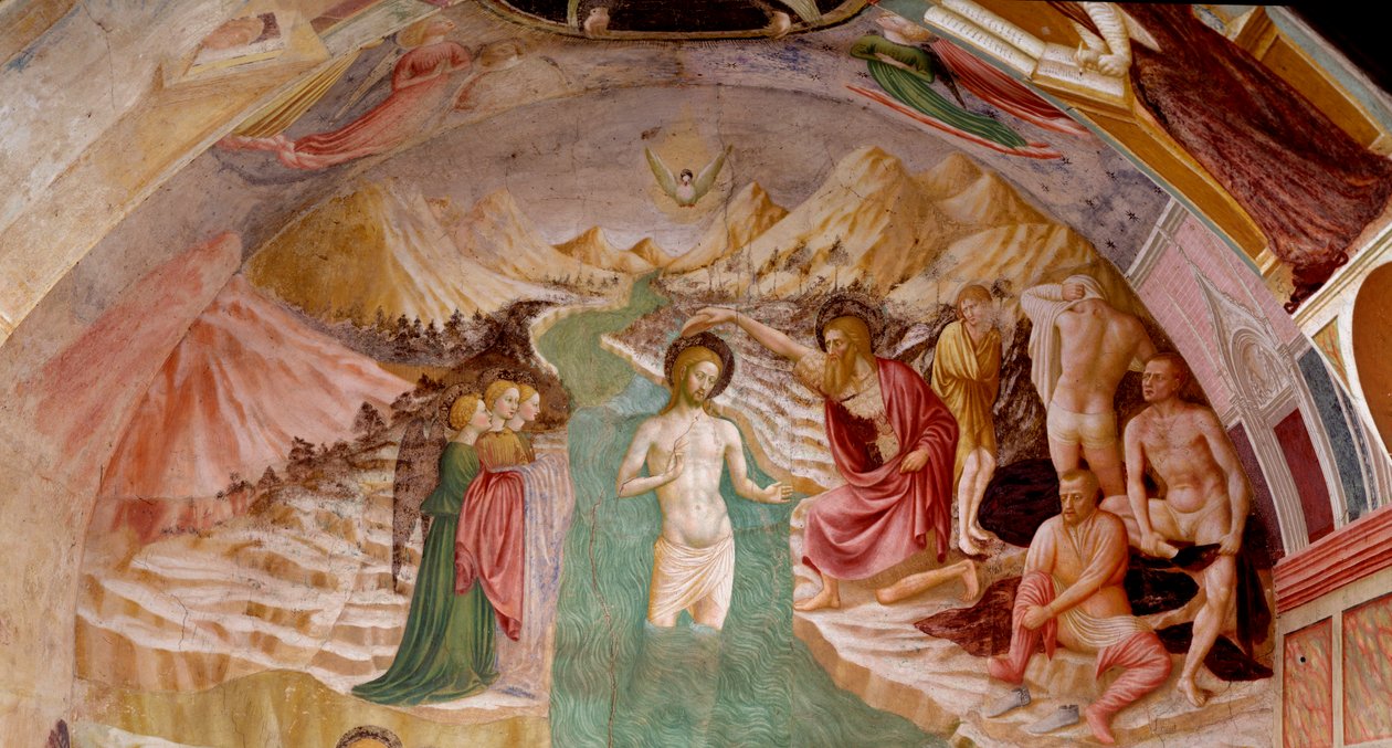 Livet til døperen Johannes: Kristi dåp - Fresco av Tommaso Masolino da Panicale
