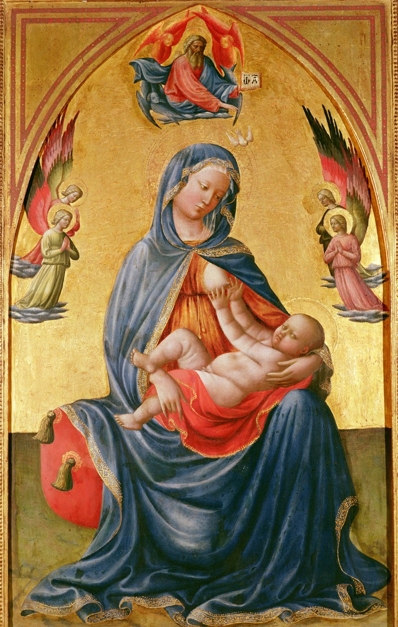 Jomfru og barn med Gud Faderen, Den Hellige Ånd og engler av Tommaso Masolino da Panicale